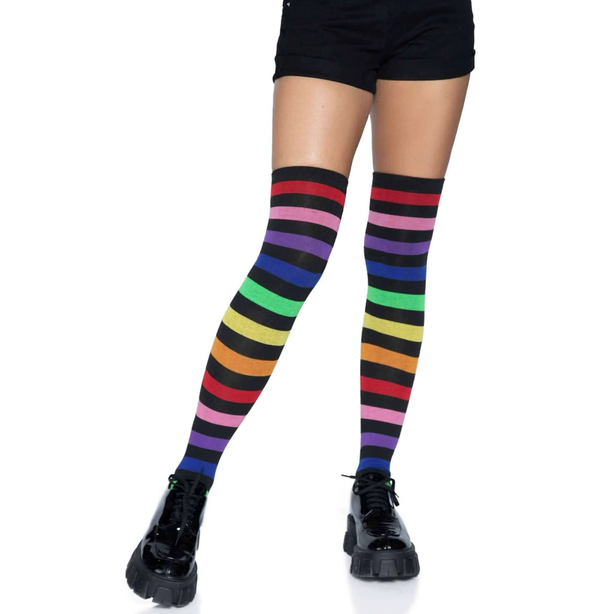 Acrylic Rainbow Striped Thigh High Socks