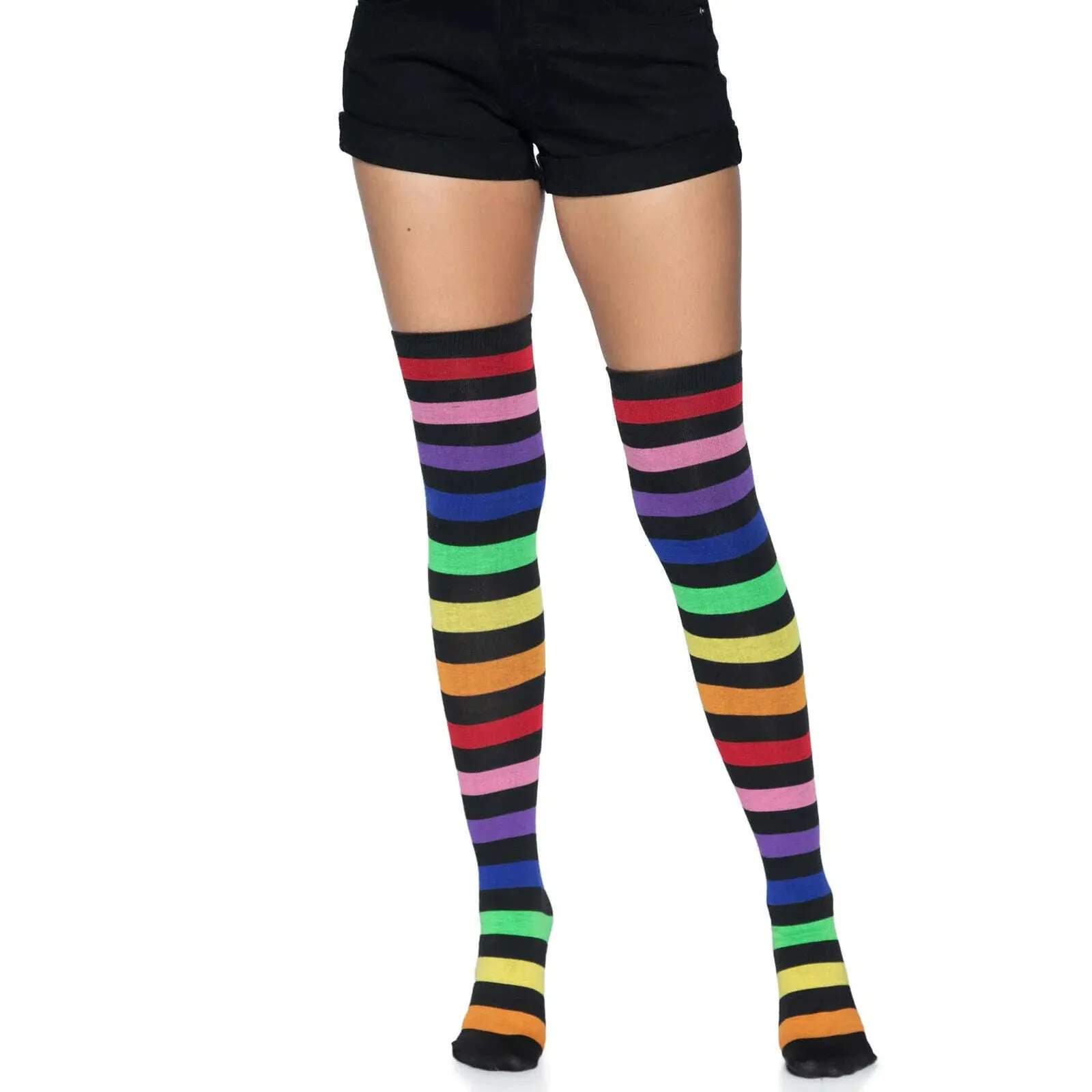 Acrylic Rainbow Striped Thigh High Socks