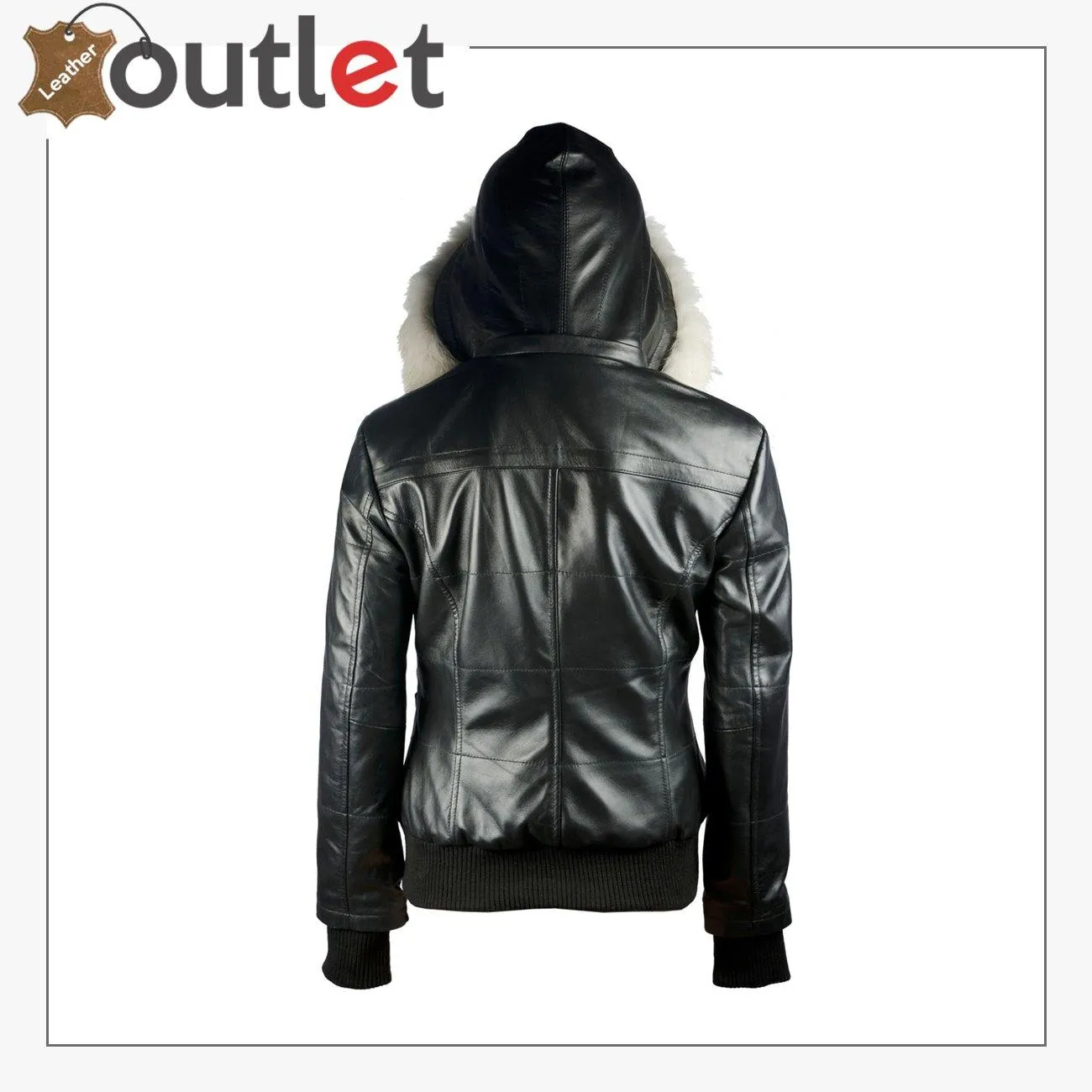 Arctic Freeze Black Bomber Womens Leather Jacket with Hoodie