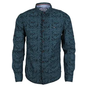 Badgley Rich Closet Floral Print Long Sleeve Shirt-Blue