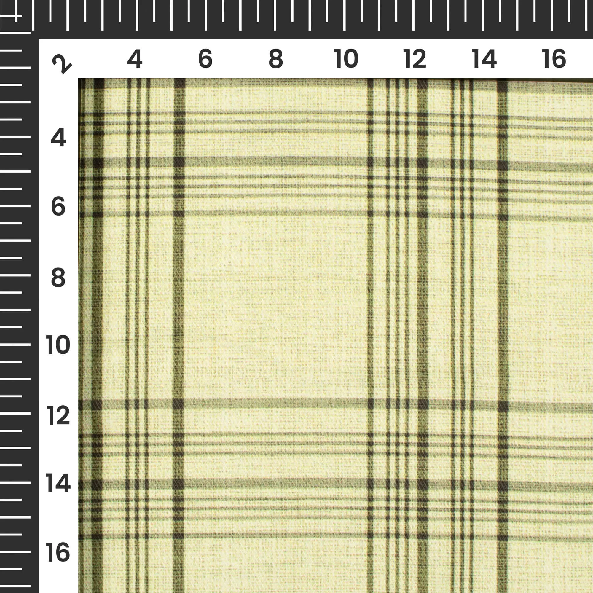 Beige And Dark Olive Green Checks Pattern Digital Print Twill Fabric (Width 56 Inches)