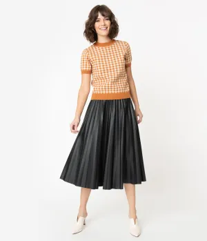 Black Leatherette Pleated Midi Skirt