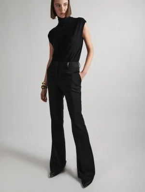 Black stretch wool gabardine bootleg-cut trousers