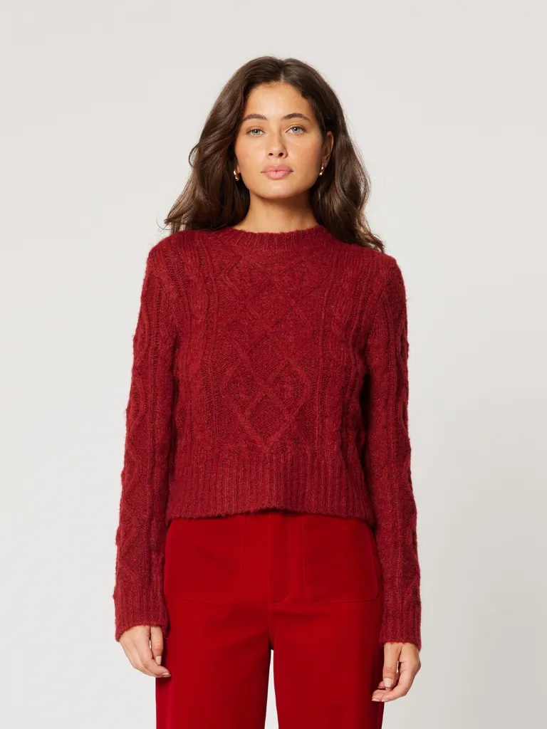 Cable Knit Sweater in Ruby