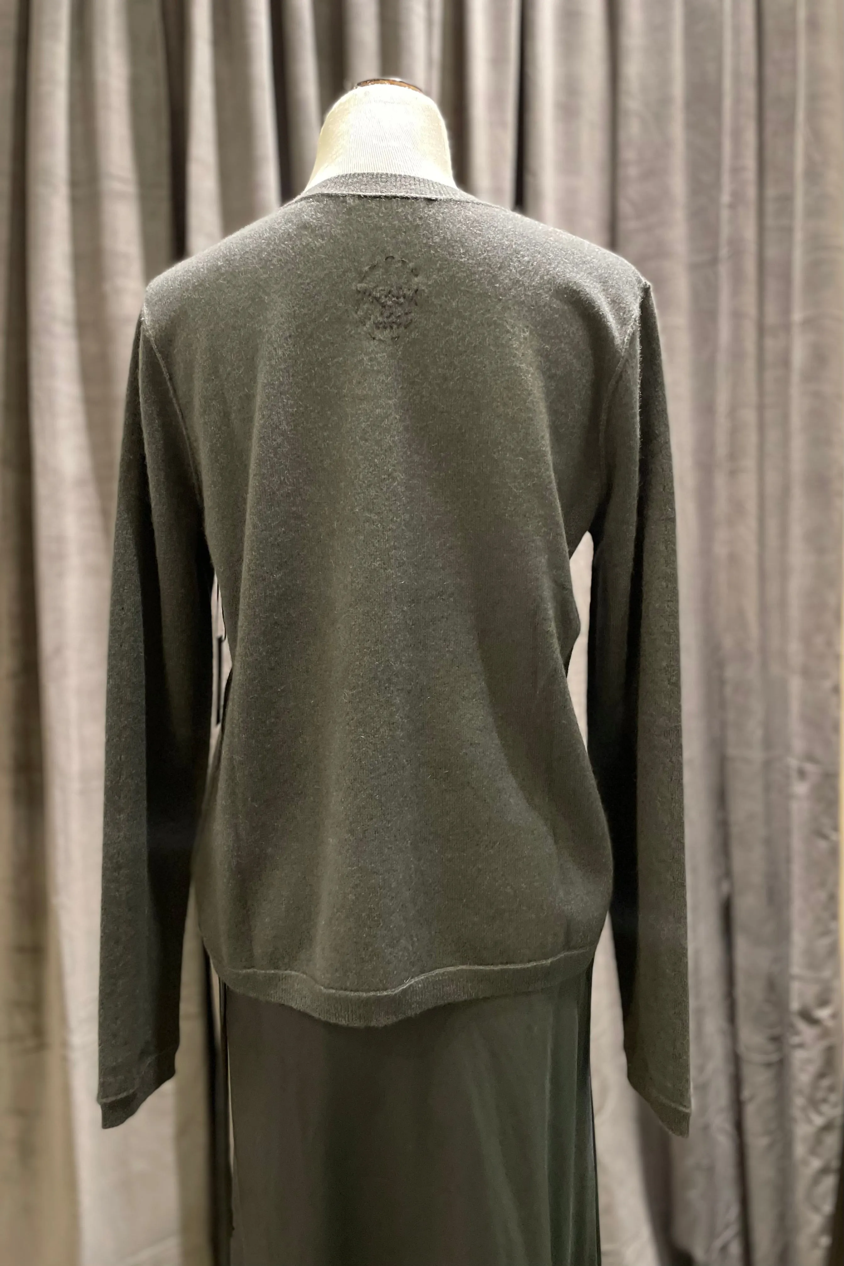 Cashmere Boy Crewneck Sweater with Skull Pewter