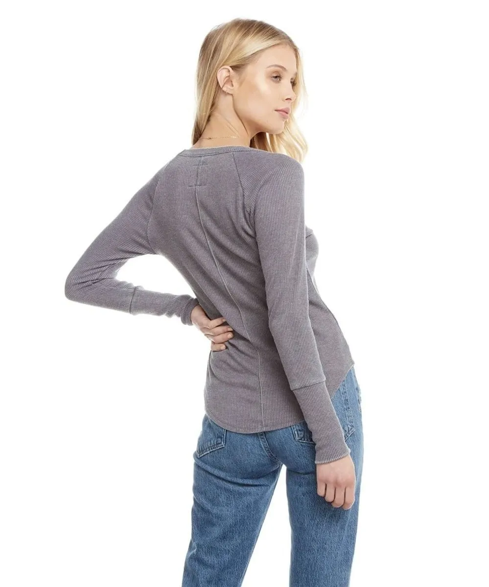 Cozy Long Sleeve Seamed Rib Tee Grey