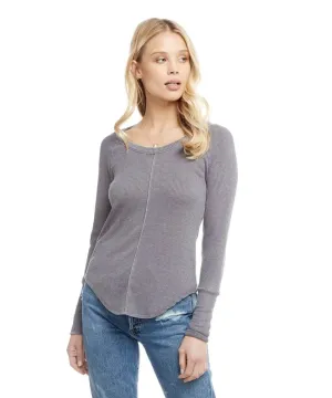 Cozy Long Sleeve Seamed Rib Tee Grey