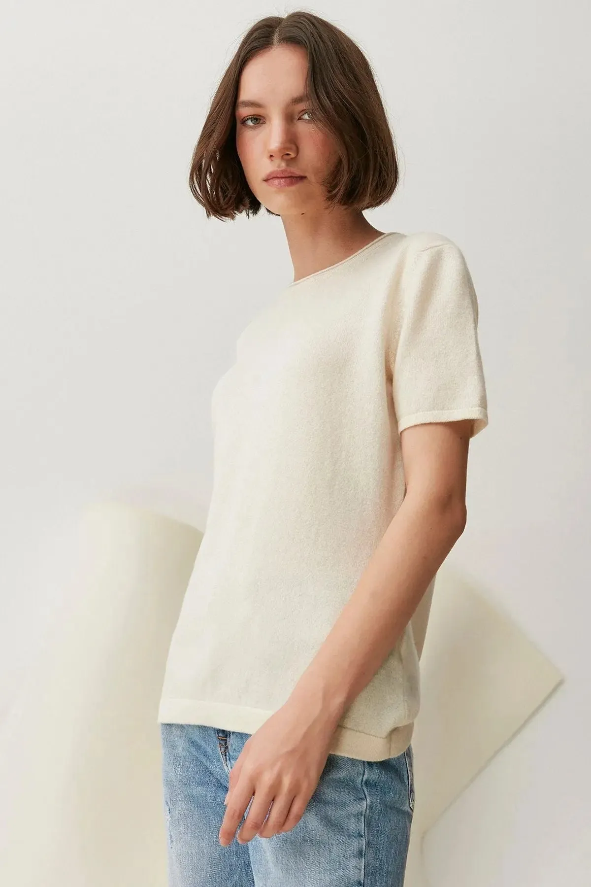 Ecru Pure Cashmere Basic Women's Sweater