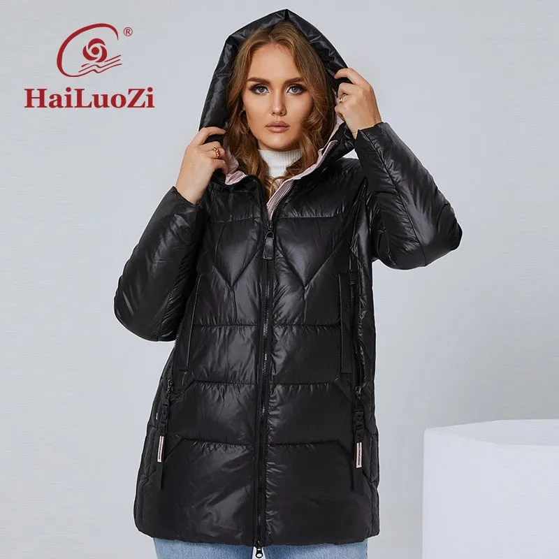 HaiLuoZi Unten Jacke Mid-lange Plus Größe Winter Mantel Fashion Zipper  Dicken Parka Baumwolle Casual