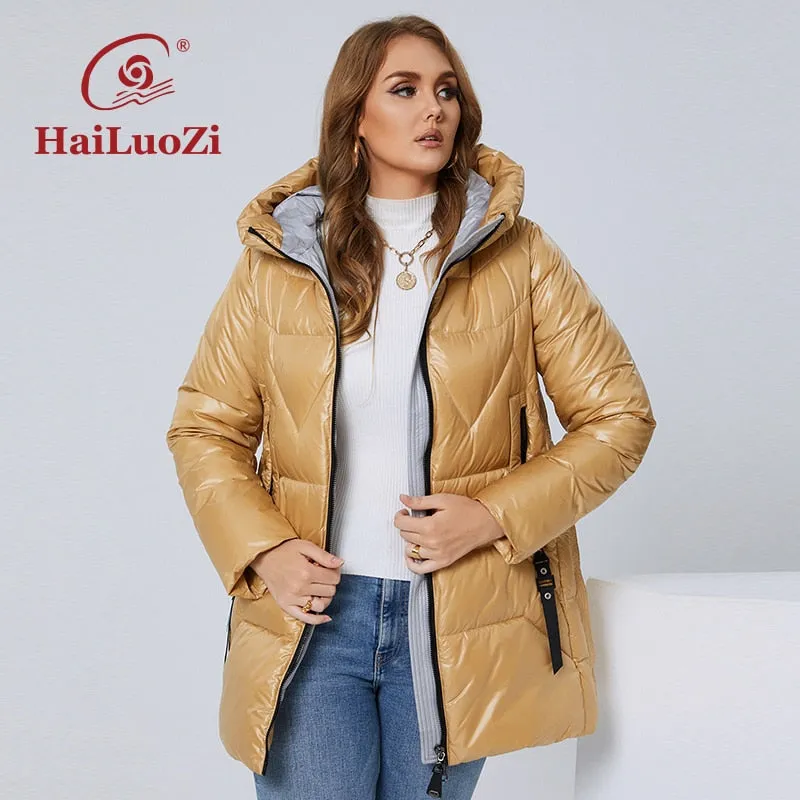 HaiLuoZi Unten Jacke Mid-lange Plus Größe Winter Mantel Fashion Zipper  Dicken Parka Baumwolle Casual