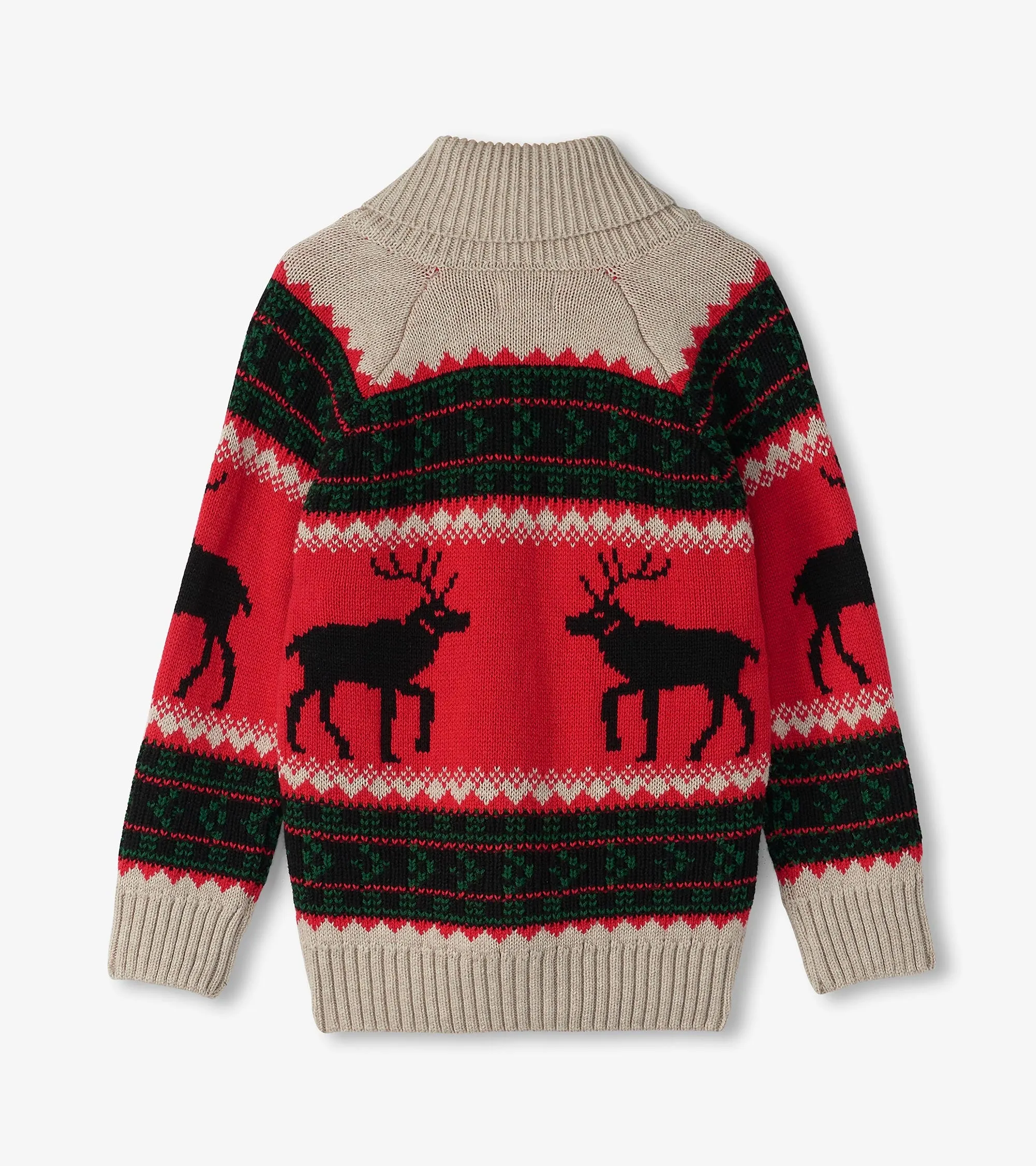 Holiday Elks Shawl Collar Cardigan - Oatmeal Melange