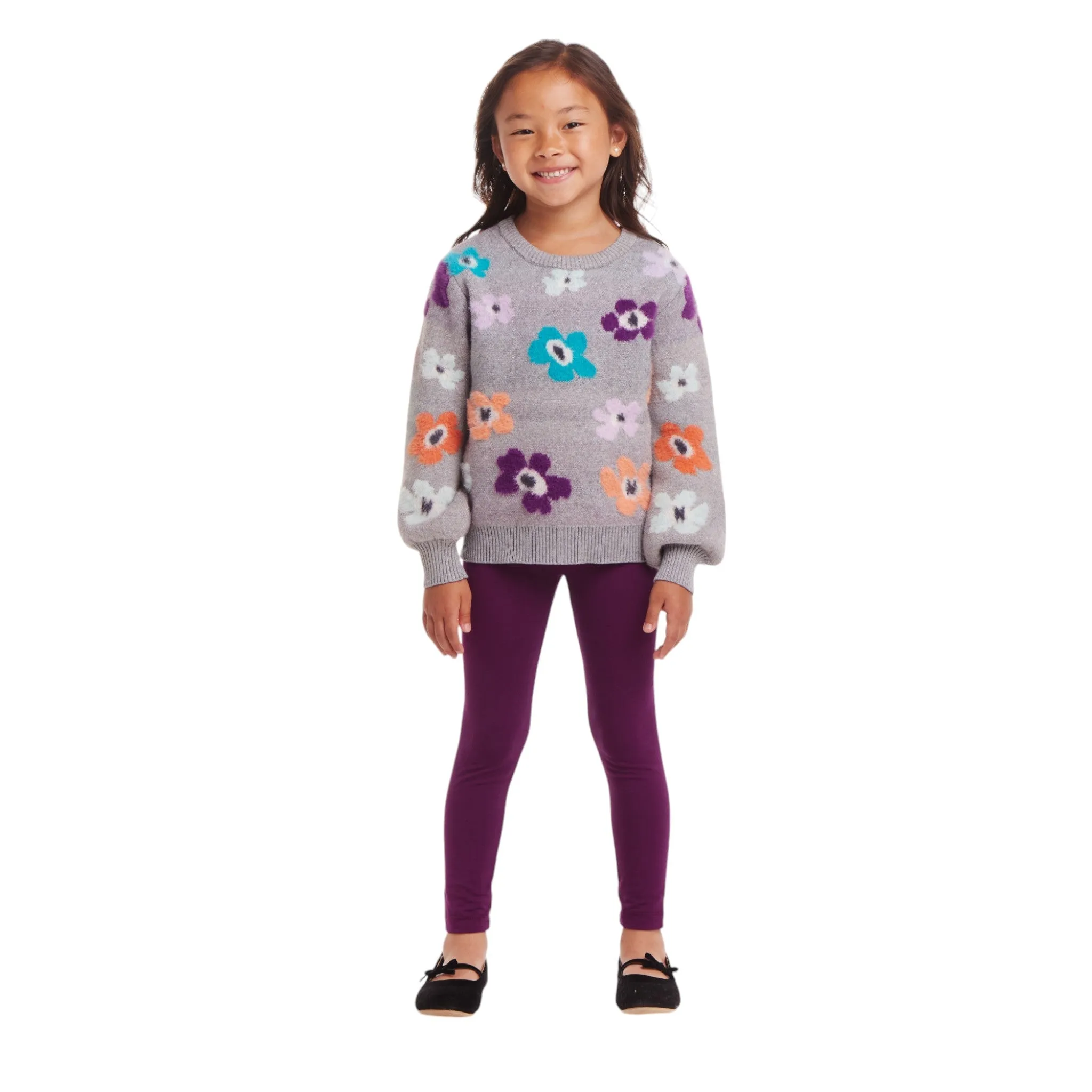 Kids Dove Grey Sweater & Glitter Legging Set | Eyelash Flowers