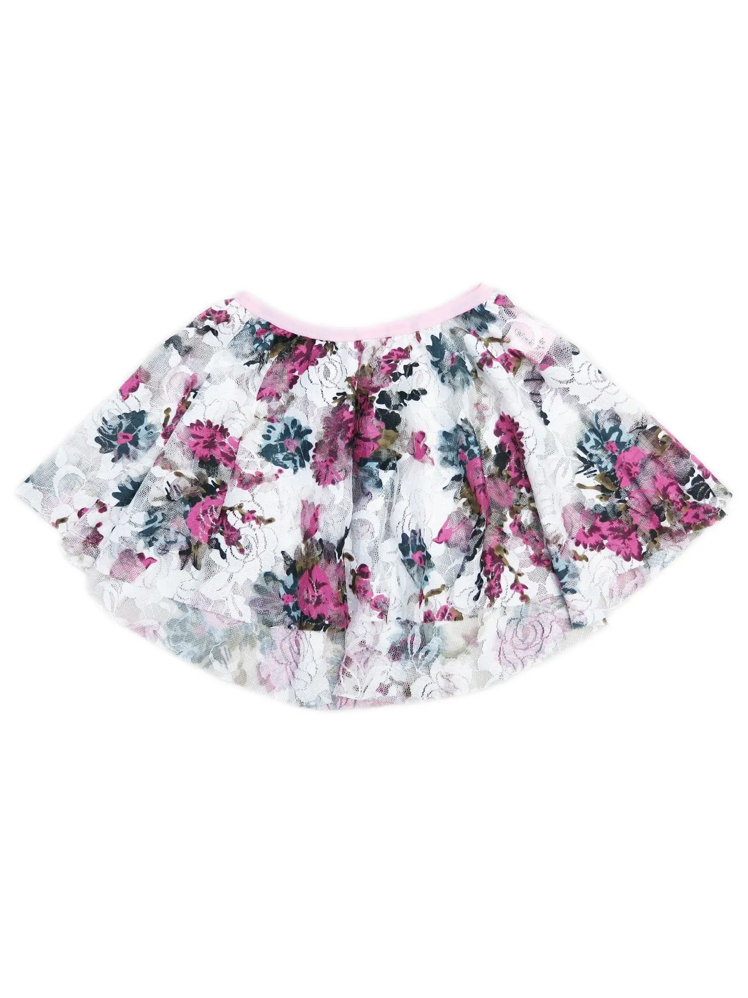 Little Girls Hot Pink Lace Floral Print Hi Low Skirt 12M-6