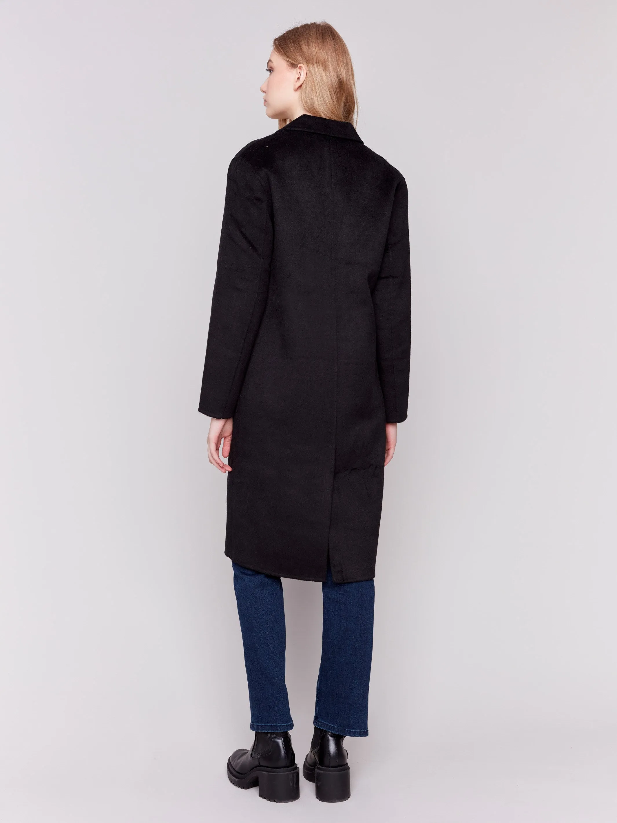 Long Double-Faced Wool Coat - Black