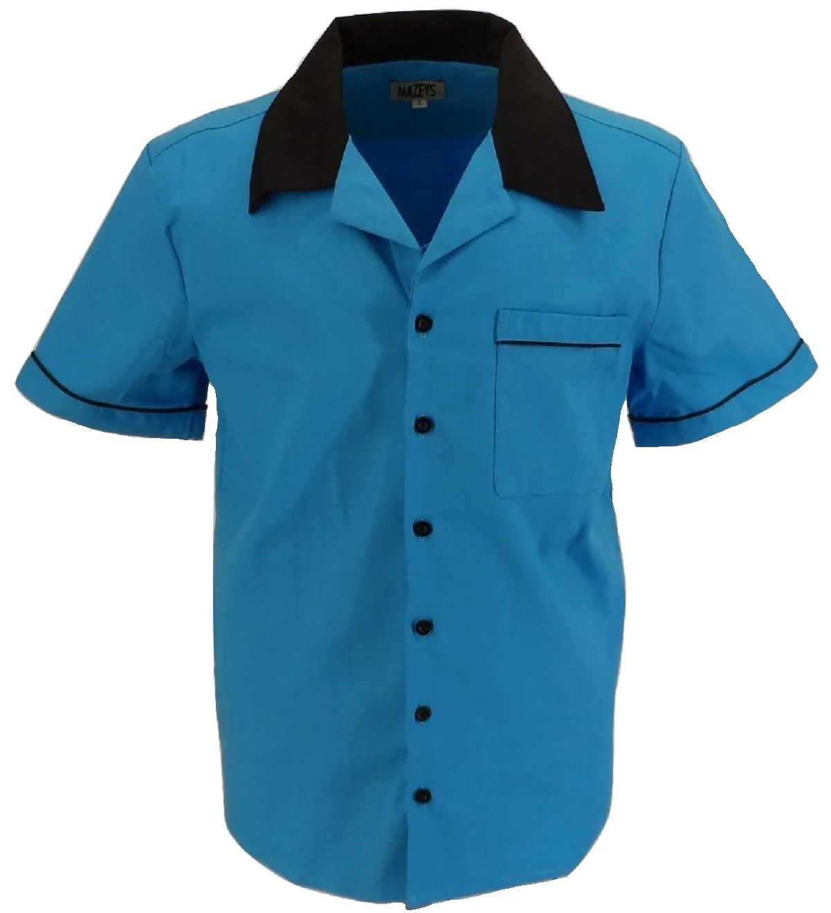 Mazeys Mens Retro Blue Rockabilly Bowling Shirts