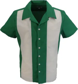 Mazeys Mens  Retro Green/Cream Rockabilly Bowling Shirts