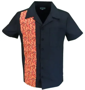 Mazeys Mens Rockabilly Retro Black Flame Bowling Shirts