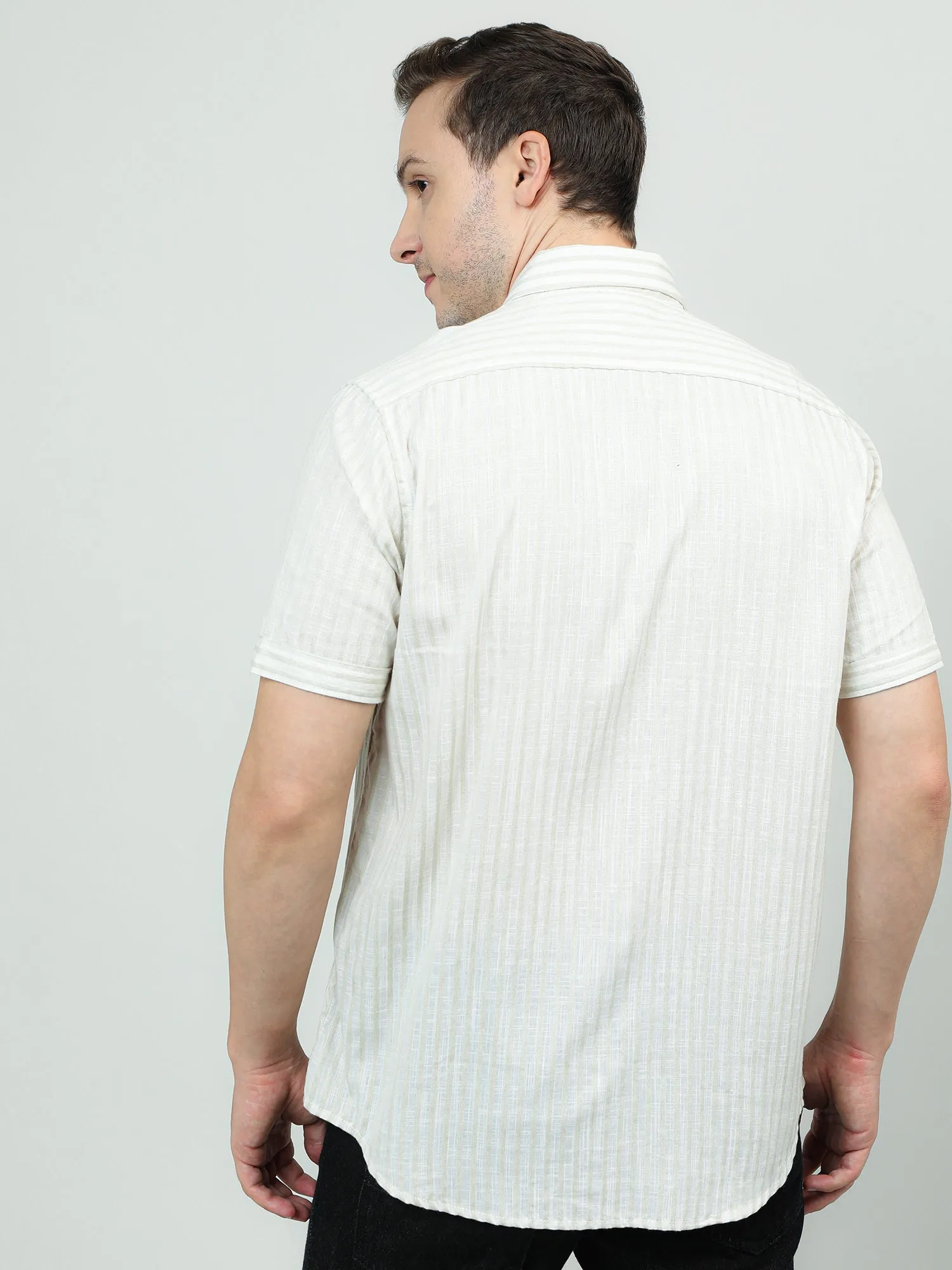 Men Cotton Cream Classic Shirt