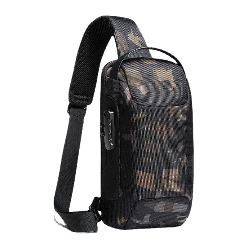 Men Oxford USB Charging Multi-Layers Waterproof Outdoor Crossbody Bag Chest Sling