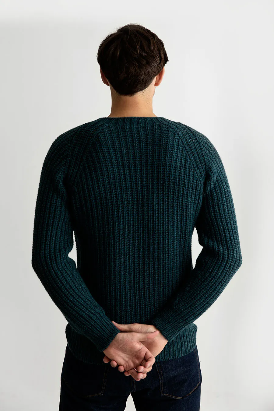 Mens Geelong Superfine Lambswool Fisherman’s Rib Jumper - Teal