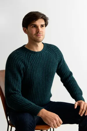 Mens Geelong Superfine Lambswool Fisherman’s Rib Jumper - Teal