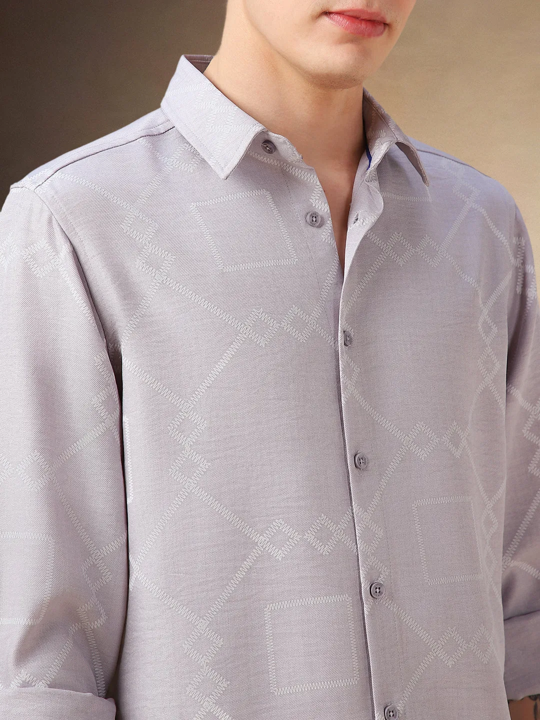 Men's Grey Printed Spread Collar Full Sleeves Shirt