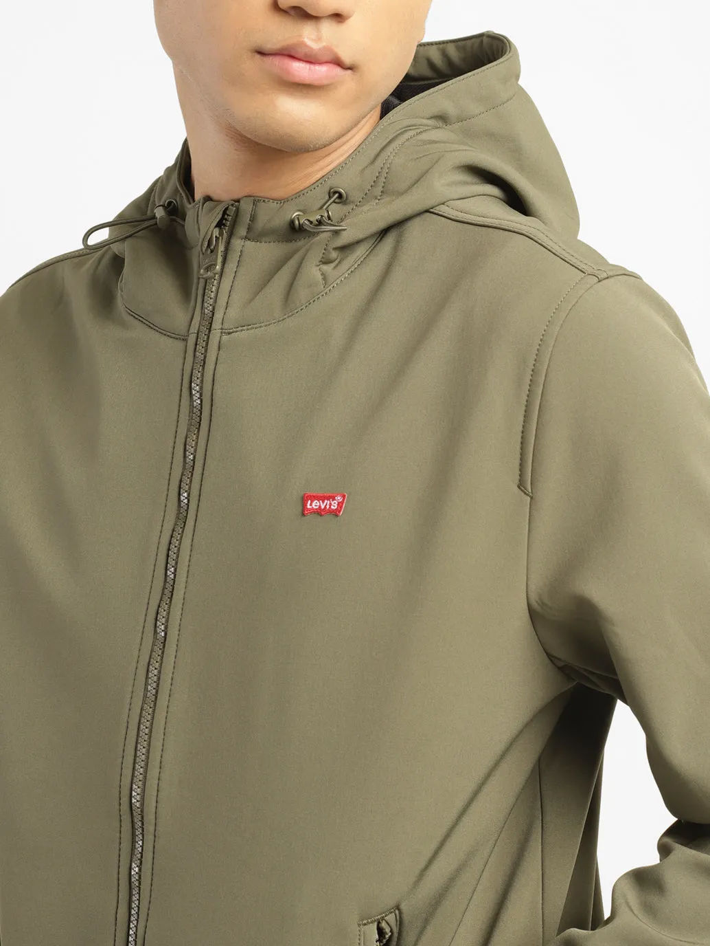 Men's Solid olive green Hooded Bomber Jacket