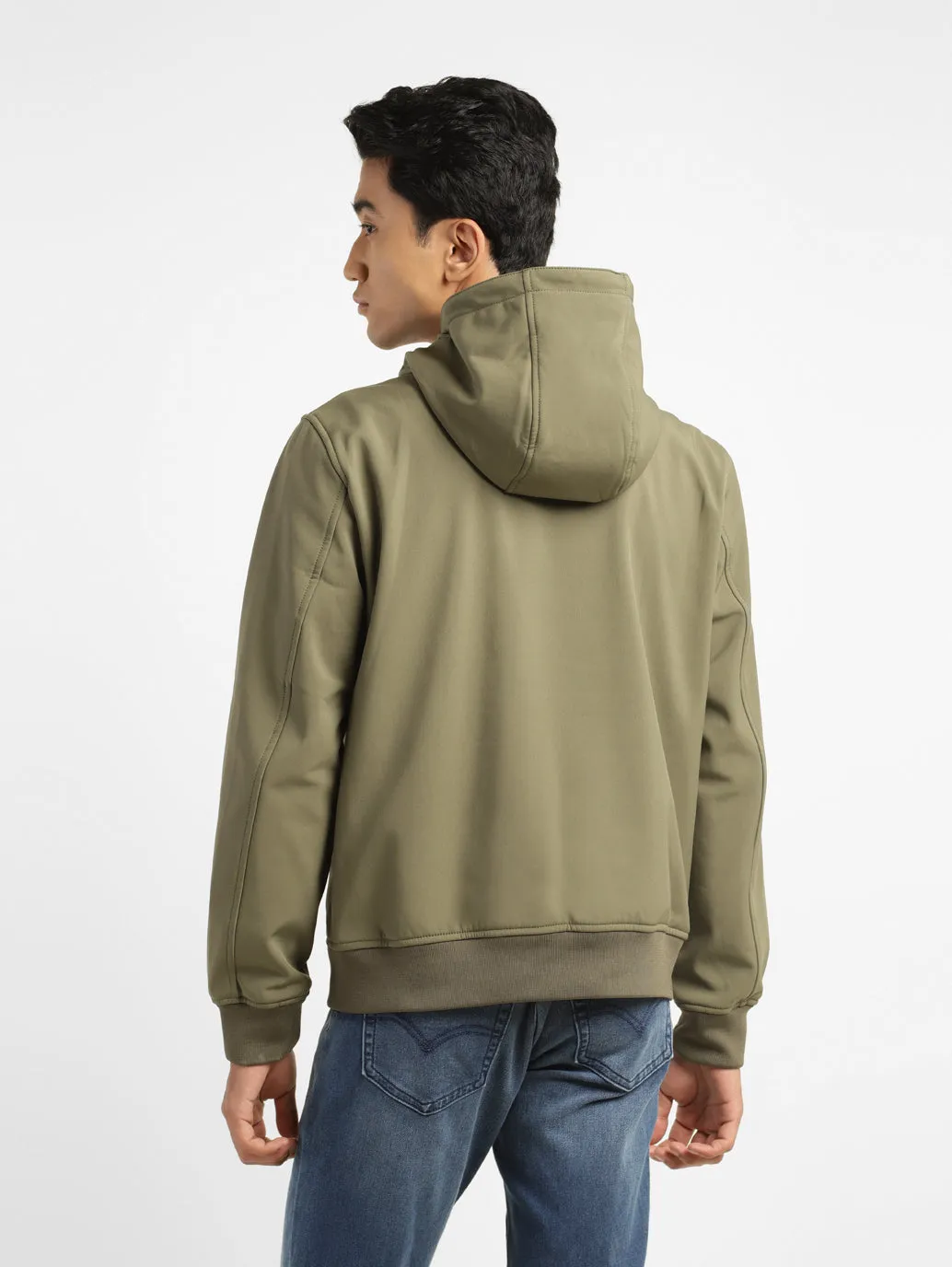 Men's Solid olive green Hooded Bomber Jacket