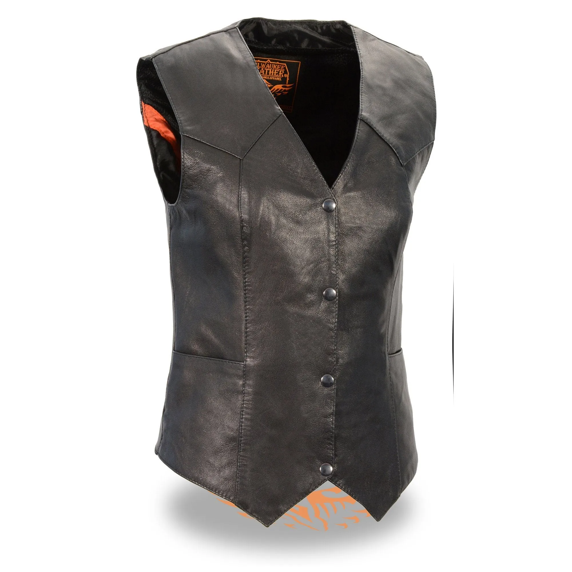 Milwaukee Leather-MLL4545-Ladies Black Lightweight Classic Four Snap Vest