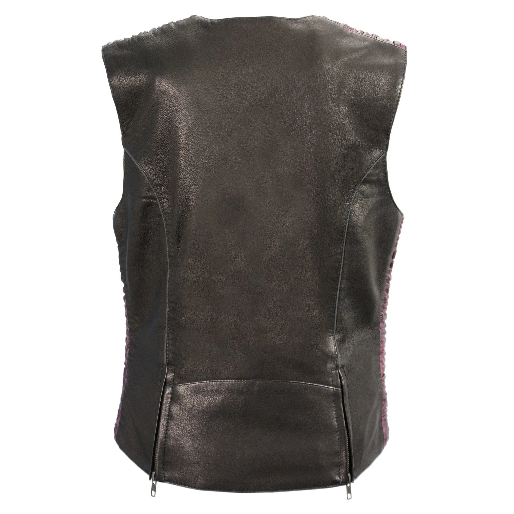 Milwaukee Leather-MLL4571-Ladies Black and Purple Lightweight Snap Front Vest with Crinkle Detailing