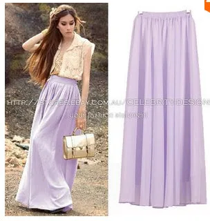 New Women Long Skirt 18 Color Pastel Candy Coloured Pleated Chiffon Maxi Skirts 2017 Beach Boho Summer Skirts Faldas Saia