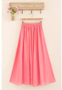 New Women Long Skirt 18 Color Pastel Candy Coloured Pleated Chiffon Maxi Skirts 2017 Beach Boho Summer Skirts Faldas Saia