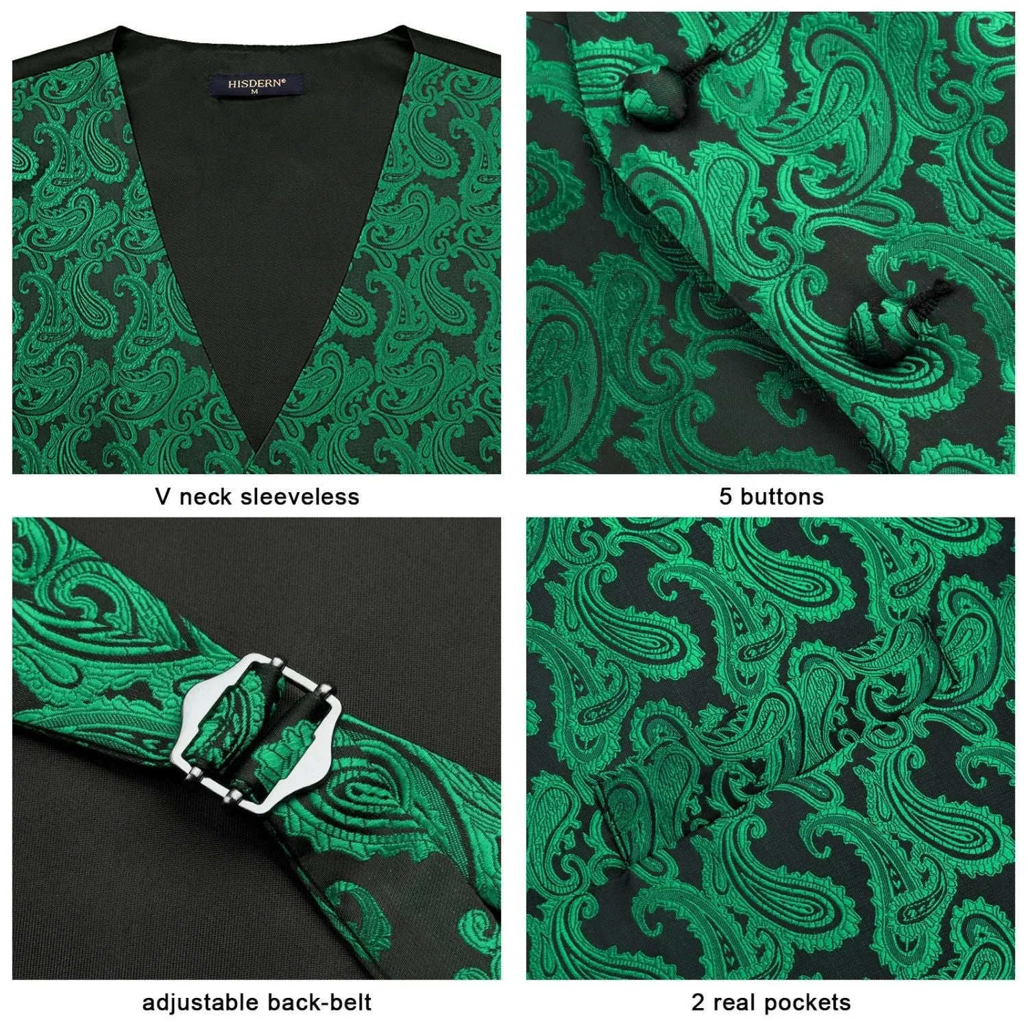 Paisley 3pc Suit Vest Set - GREEN-2