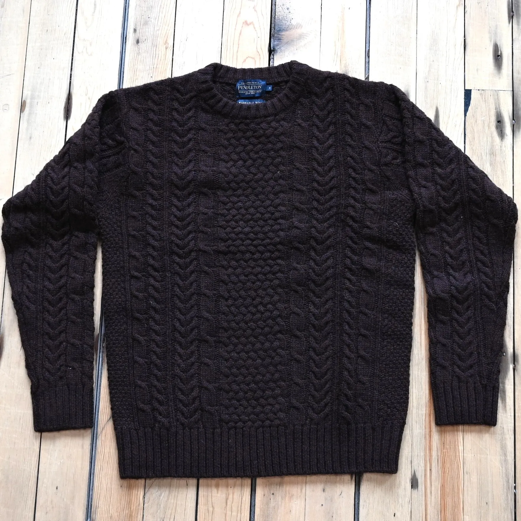 Pendleton Men's Wool Fisherman Sweater in Espresso Heather