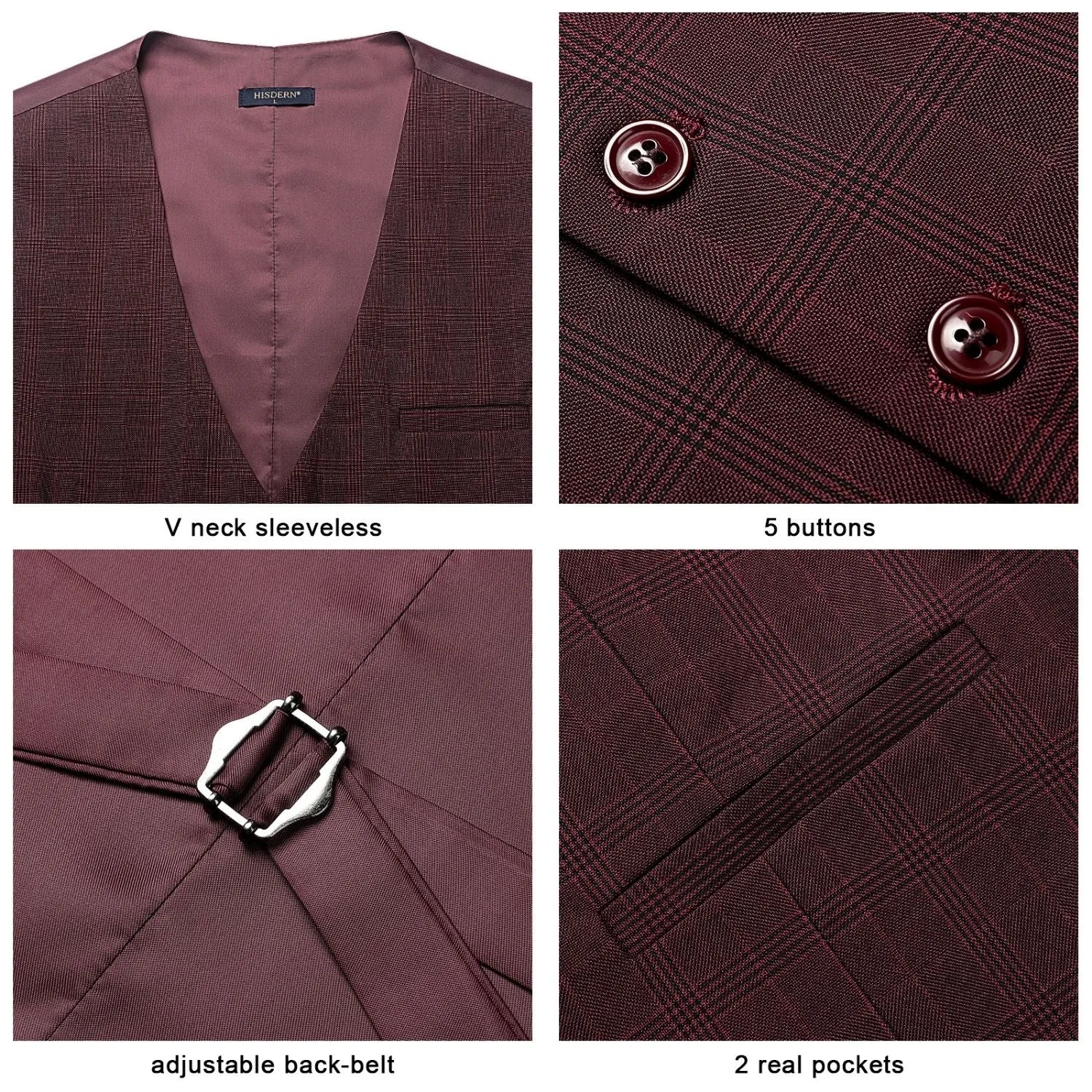 Plaid Slim Suit Vest - A-RED MARRON