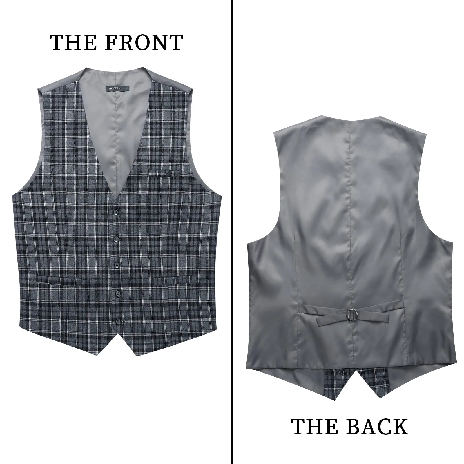 Plaid Slim Suit Vest - B-GREY