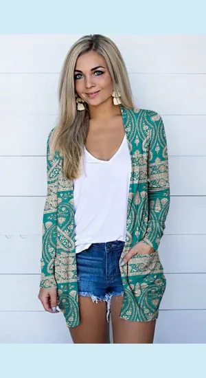 Printed Stylish Outerwear Long Sleeve Cardigan