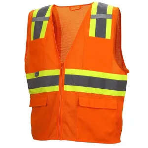 RVZ23 Hi Vis Mesh Vest - ANSI 2, Type R, Contrasting Trim, 6 Pockets, Zipper (PK 5 Vests)