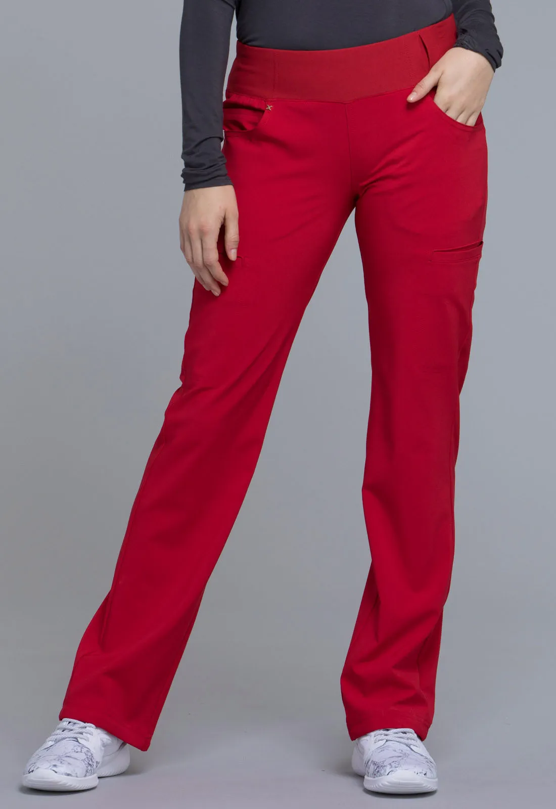 Scrub Pants - Cherokee Women's iFlex Mid Rise Straight Leg Pull-on Pant - Red, CK002