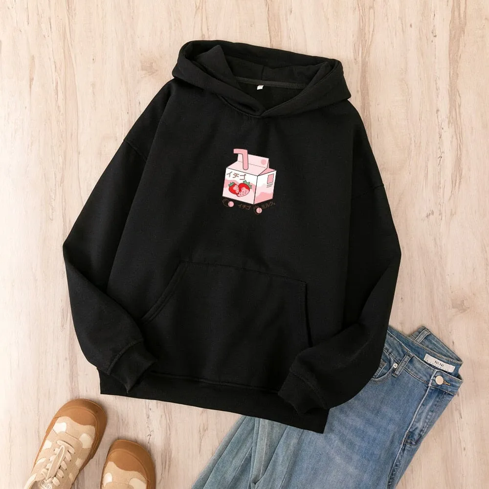 Strawberry Milk Box Oversized Soft Hoodies