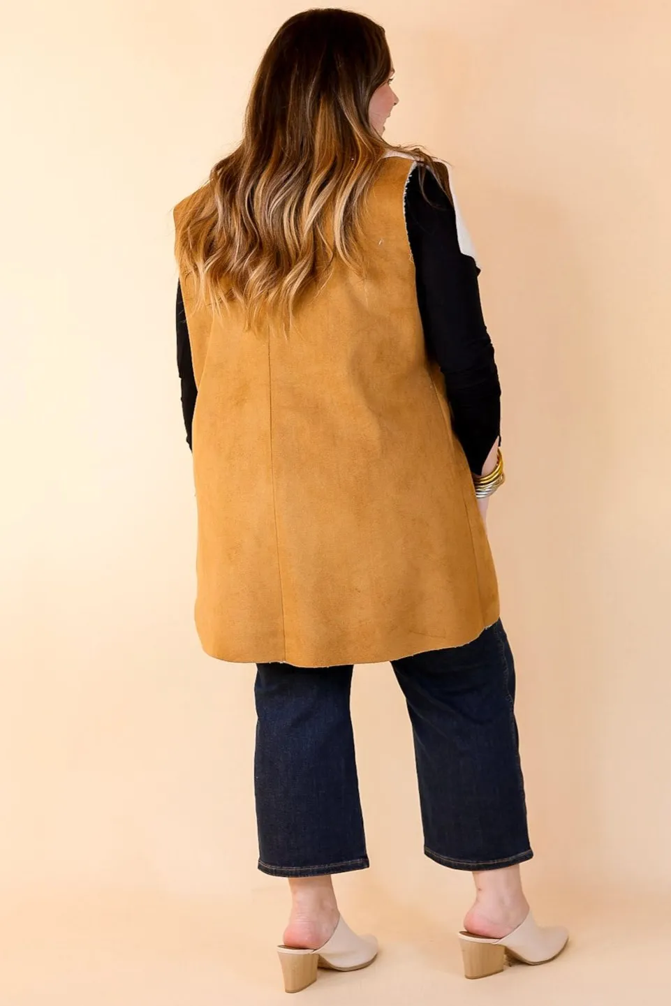 Stylish Vision Faux Buckskin Vest with Sherpa Lining