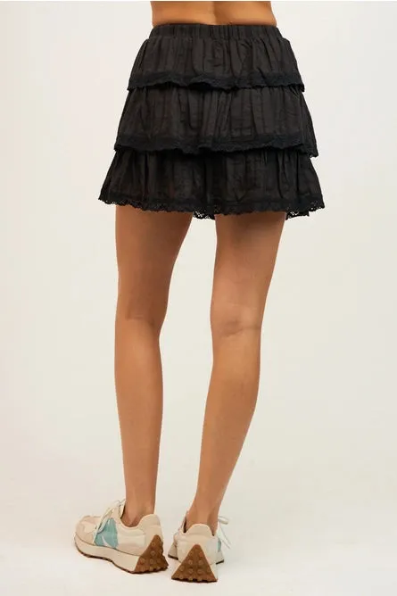 Tiered Flare Lace Mini Skirt