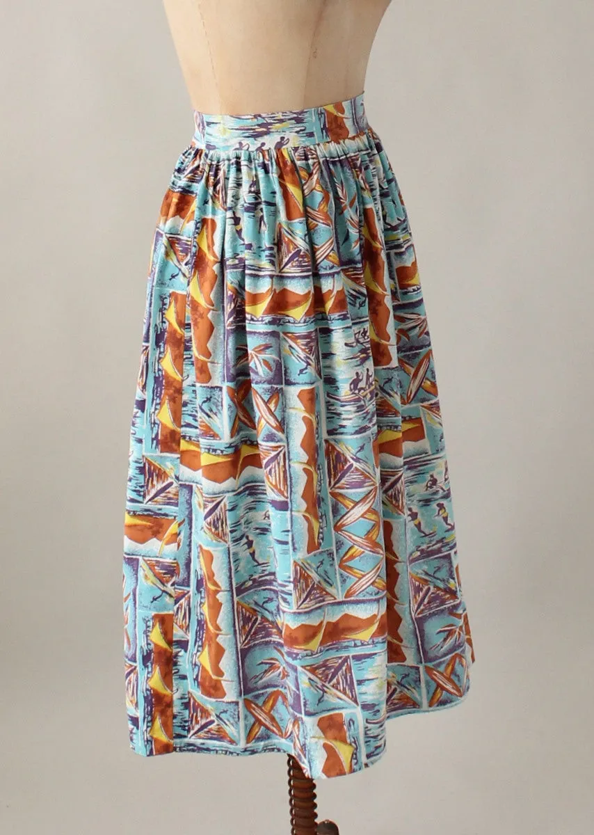 Vintage 1950s Surfer Tiki Print Skirt