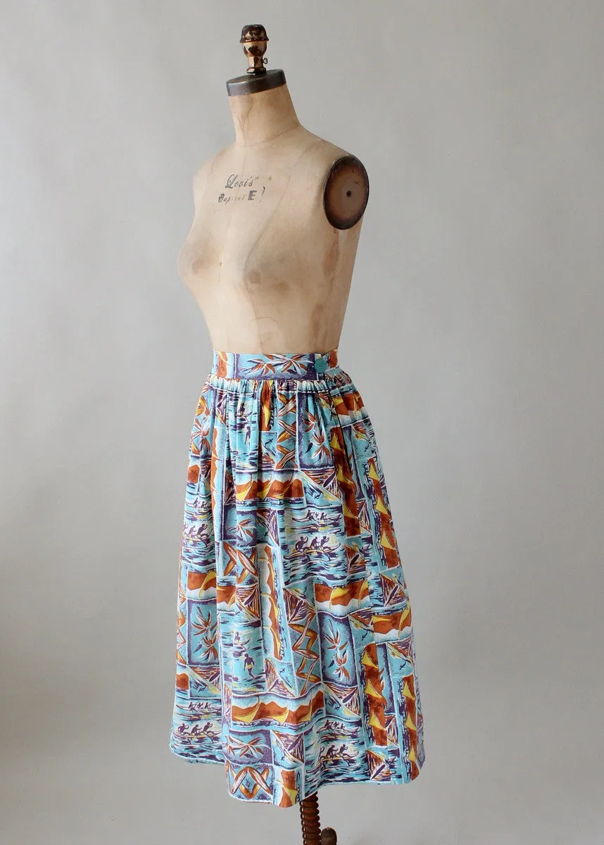 Vintage 1950s Surfer Tiki Print Skirt