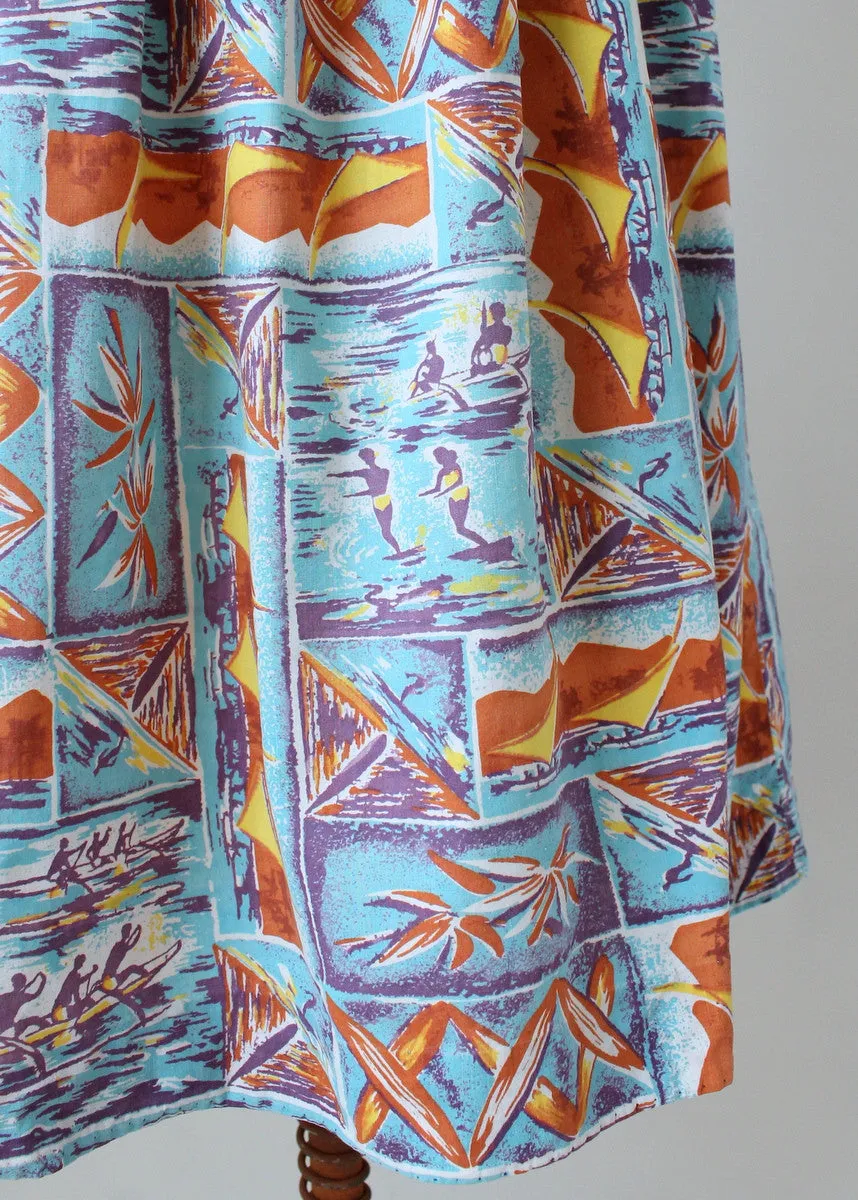 Vintage 1950s Surfer Tiki Print Skirt