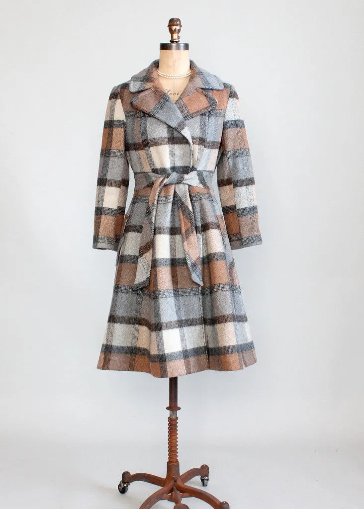 Vintage 1970s Grey and Brown Plaid Princess Coat