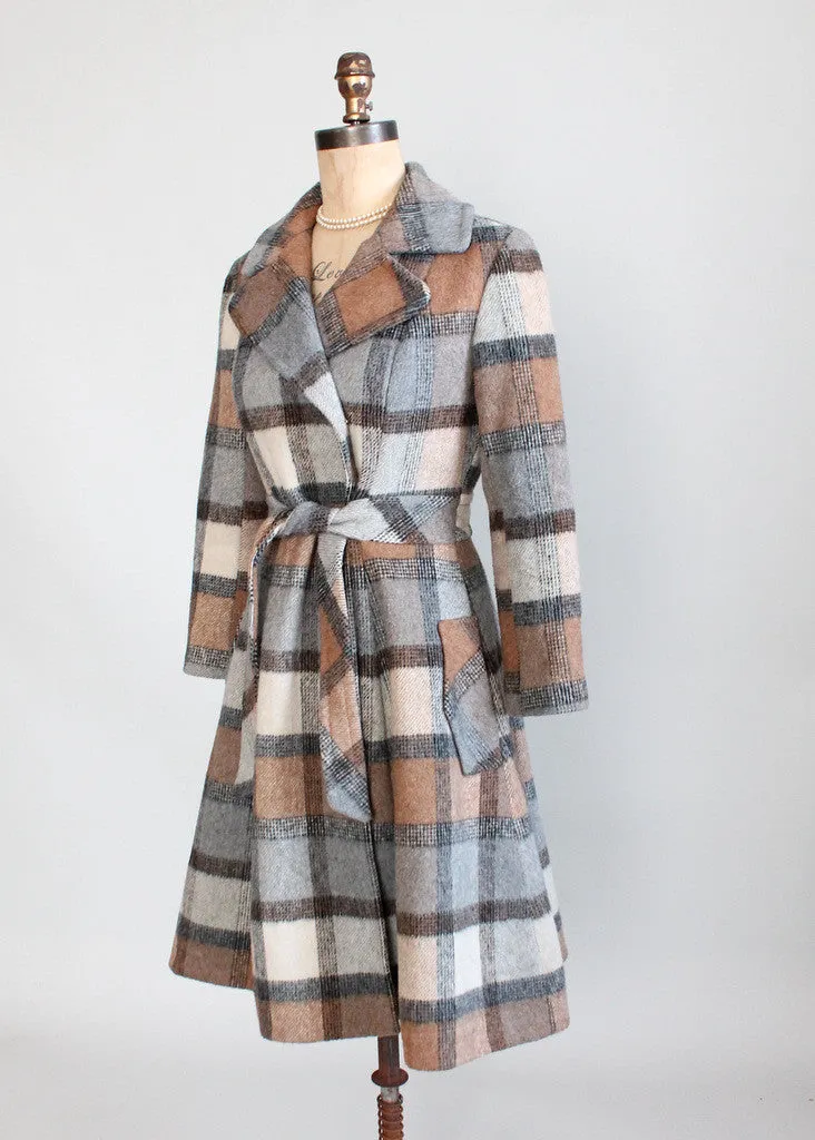 Vintage 1970s Grey and Brown Plaid Princess Coat