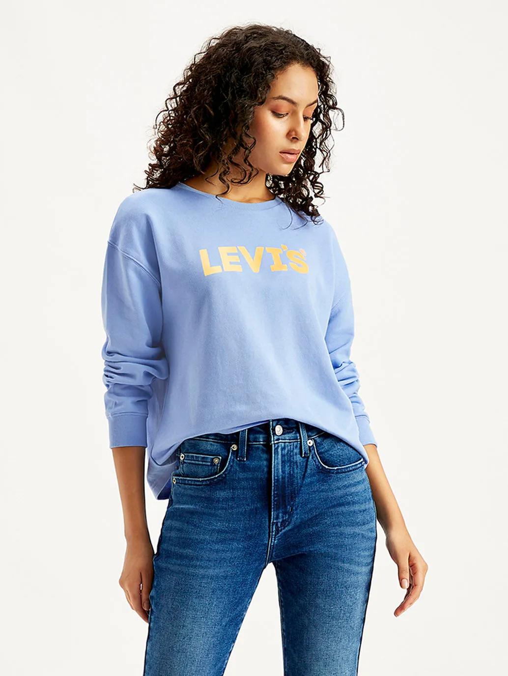 Women's Brand Logo Blue Crew Neck Sweatshirt