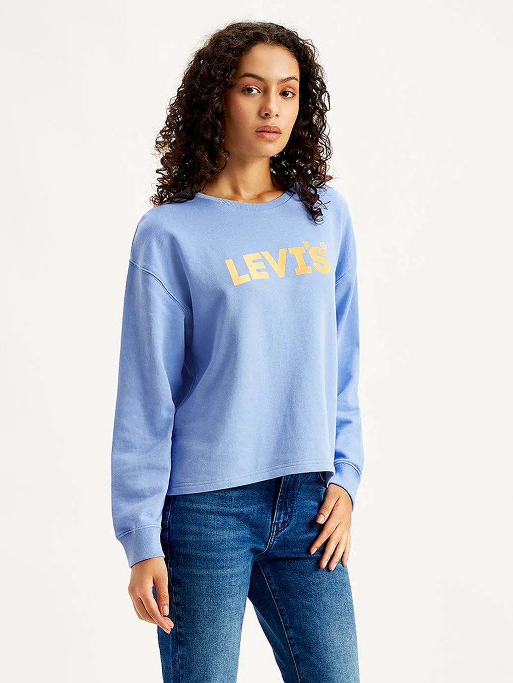 Women's Brand Logo Blue Crew Neck Sweatshirt