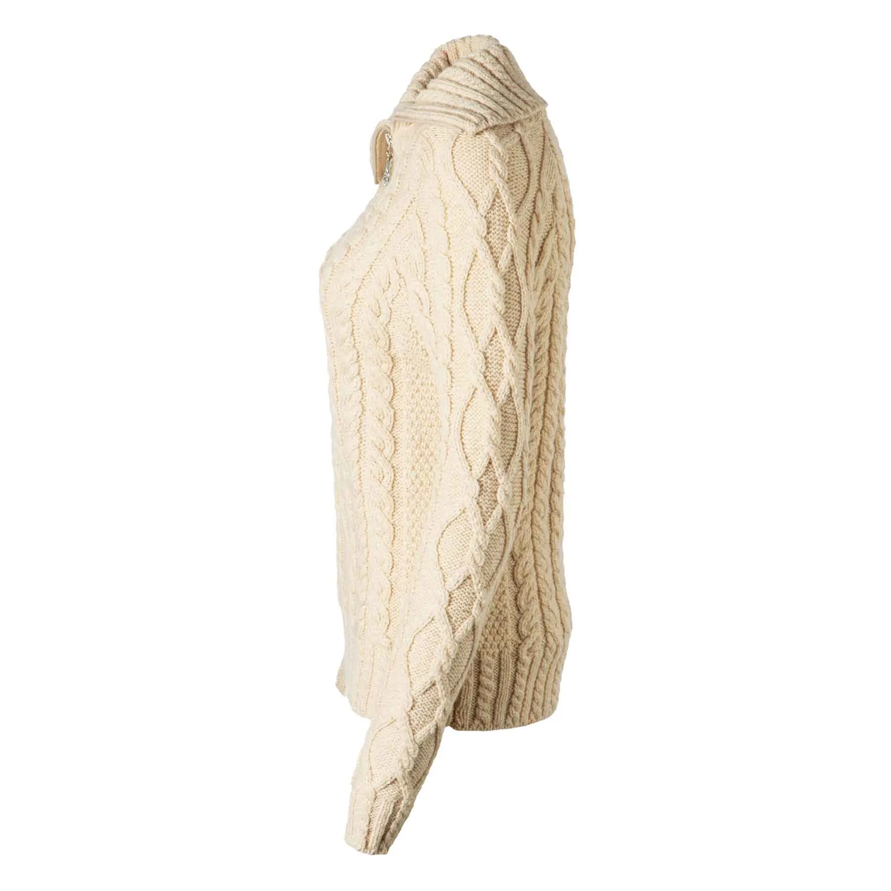 Women's Zipper Neck Aran Knit Sweater, Parsnip